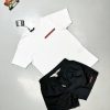 Prada Milano Men's Logo T-shirts Shorts Set Fake Rep Sale UK	Man First Copy Replica Men Cheap Price Fakes Reps Tshirt Cargo Swim Shorts 1st Copies Joggers 1 to 1 Brand Patch 1:1 AAA Nylon Cotton Swimming Bottom Boys Duplicate Black White