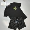 Louis Vuitton Mens Designer Reps T-shirts Shorts Set Sale UK	Men's First Copy Cheap Price Replica Fake T-shirt Shorts Sets Man Rep 1st Copies Men T Shirt Pant Luxury Fakes LV Brand Logo 1:1 Outfit Fashion Duplicate Original Black