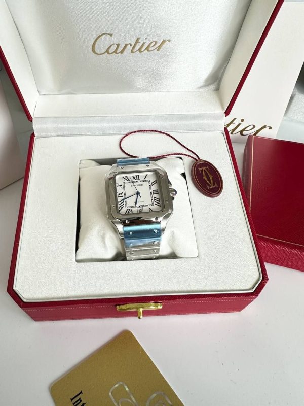 Cartier Santos Stainless Steel White Dial LARGE Men's Watch