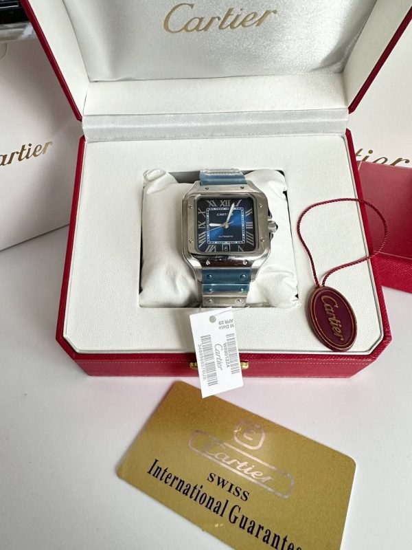 Cartier Santos Stainless Steel Blue Dial LARGE Men's Watch