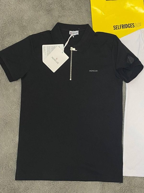 Moncler Men's Zip Polo Shirt in Black Color