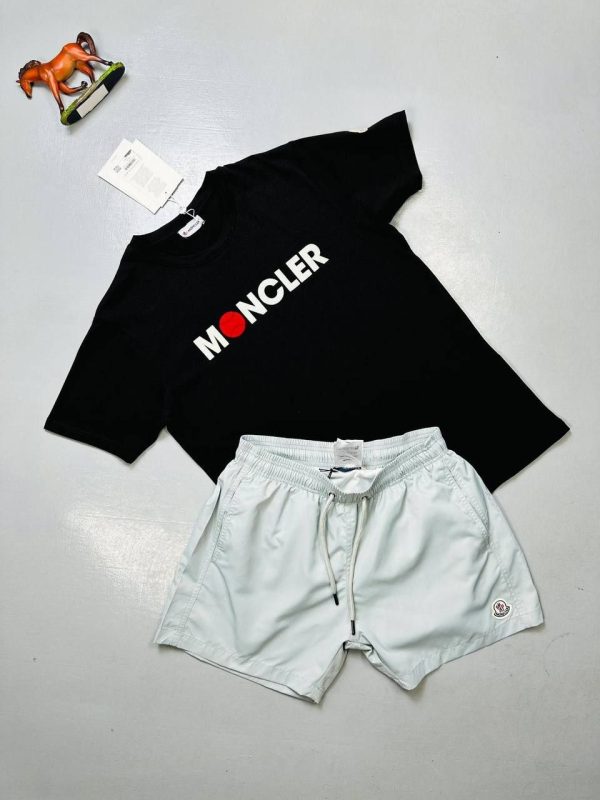 MONCLER SHORTS AND T-SHIRT SET in Black T-Shirt with 2 Different Color Shorts