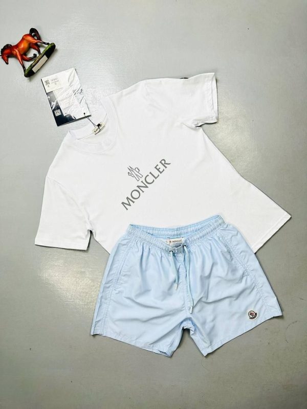MONCLER SHORTS AND T-SHIRT SET in White T-Shirt with Different Color Shorts