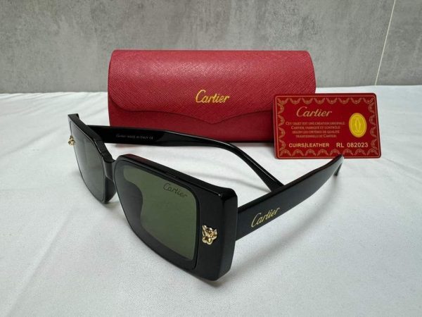 Cartier Sunglasses Black Frame Green Shade