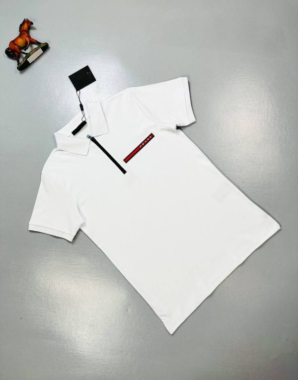 Prada Milano Men Women Half Zip Up Polo Shirts Fakes Sale UK	Man Woman First Copy Fake Replica Pique Polos Shirt Men's Women's Cheap Price 1st Copies Rep Designer Reps 1:1 Collar Brand Logo Patch 1 to 1 Luxury AAA Duplicate White