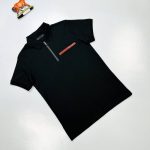 Prada Milano Men Women Half Zip Up Polo Shirts Fakes Sale UK	Man Woman First Copy Fake Replica Pique Polos Shirt Men's Women's Cheap Price 1st Copies Rep Designer Reps 1:1 Collar Brand Logo Patch 1 to 1 Luxury AAA Duplicate Black 