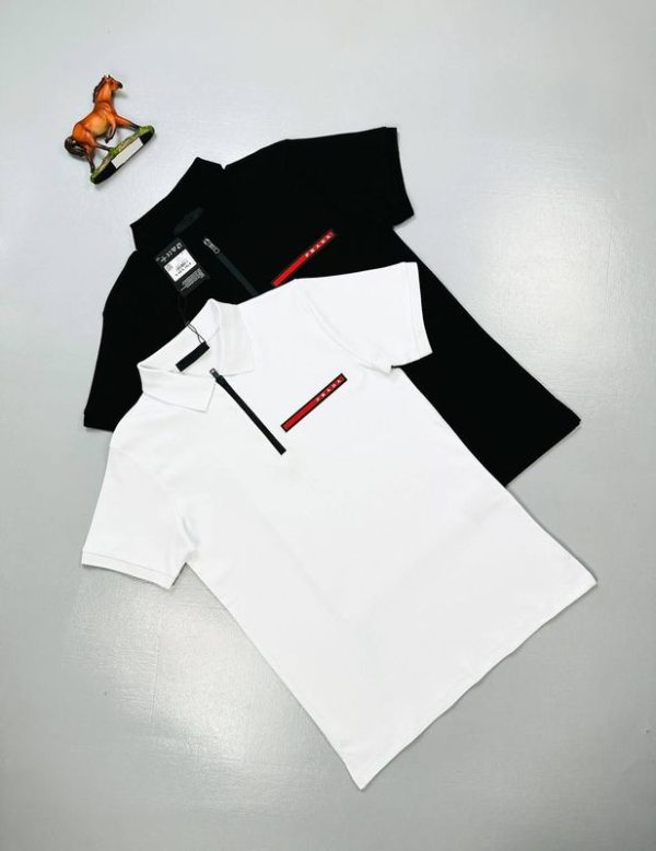 Prada Milano Zip Up Pique Logo Polo Shirt in 2 Colors
