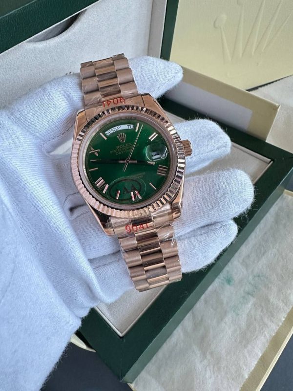 Rolex Day-Date Watch in Rose Gold with Green Dial For Men's
