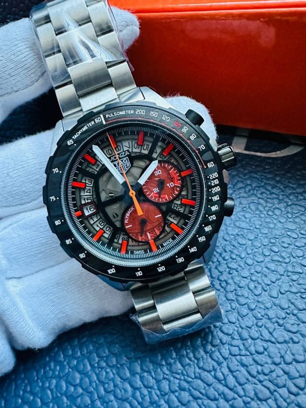 Tag Heuer Monza Silver Red Chronograph Watch For Men's