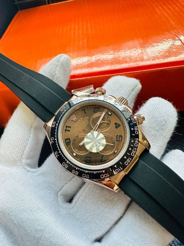 Rolex Cosmograph Daytona Golden Brown Dial Automatic Watch with Rubber Straps For Men's