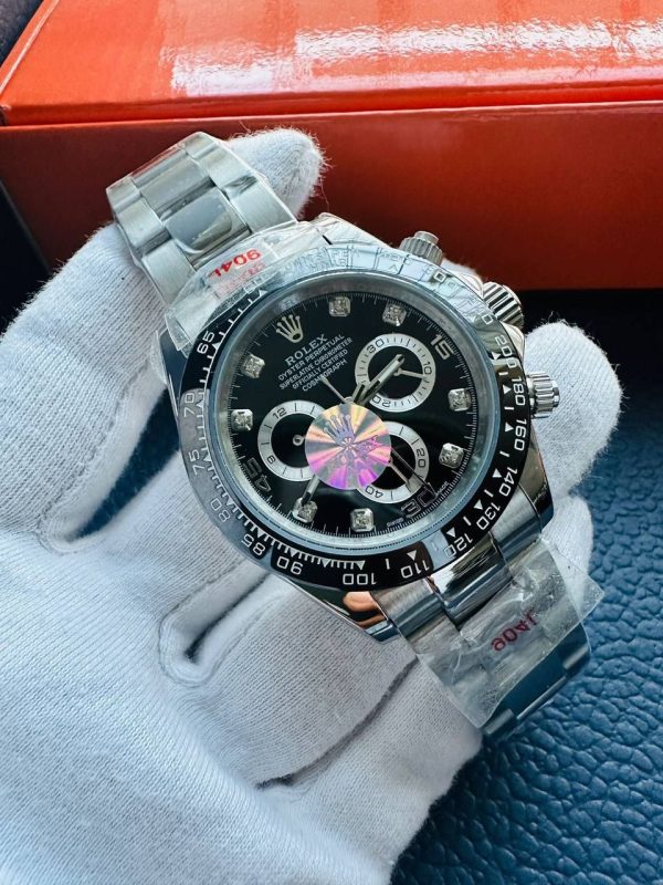 Rolex Oyster Perpetual Black Dial & Silver Chain Strap Cosmograph Men's Watch