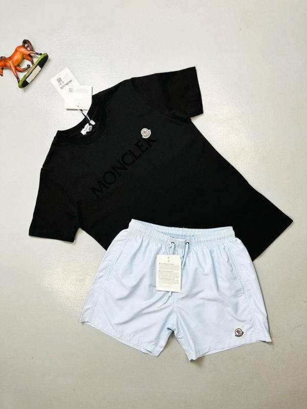 MONCLER SHORTS AND T-SHIRT SET in Black T-Shirt with Different Color Shorts