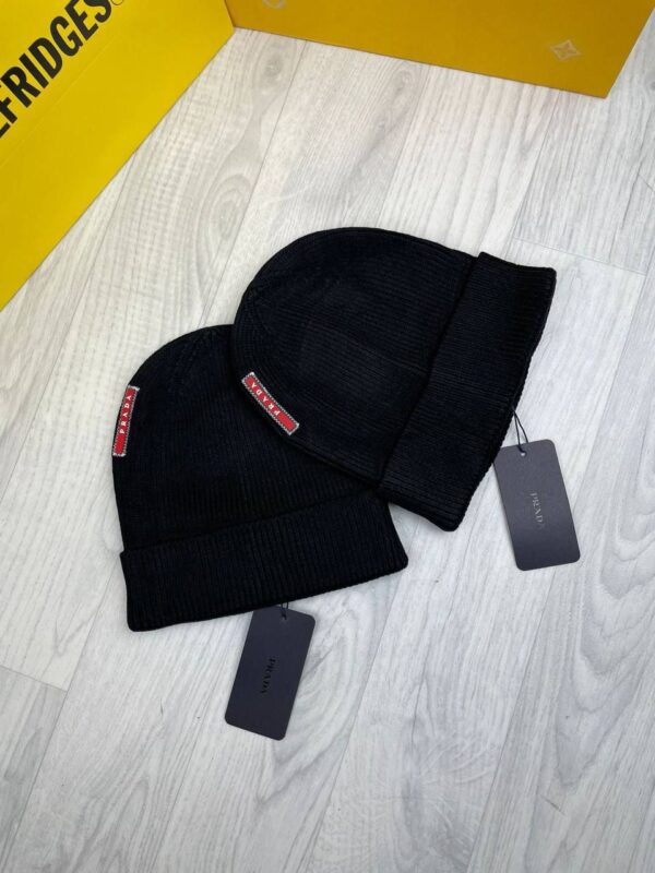 Prada Milano Black Sports Knitted Virgin Wool Beanie Hat