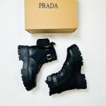 `Prada Milano Women's Leather Combat Boots Fakes Reps Sale UK	Woman First Copy Replica Long Boot Ladies Cheap Price Fake Rep Shoes 1st Copies Pocket Chunk Shoe 1:1 Luxury Brand Logo 1 to 1 Designer Ankle Lace Up AAA Duplicate Black