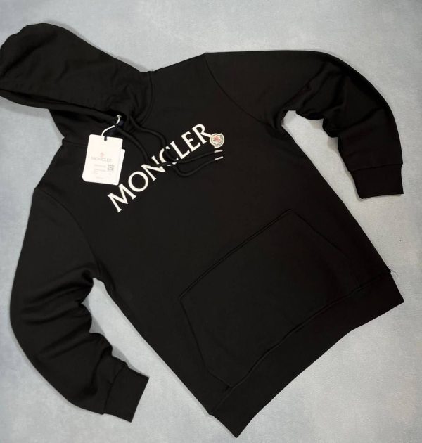 Moncler Logo-Embroidered Drawstring Hoodie For Men's in Black Color