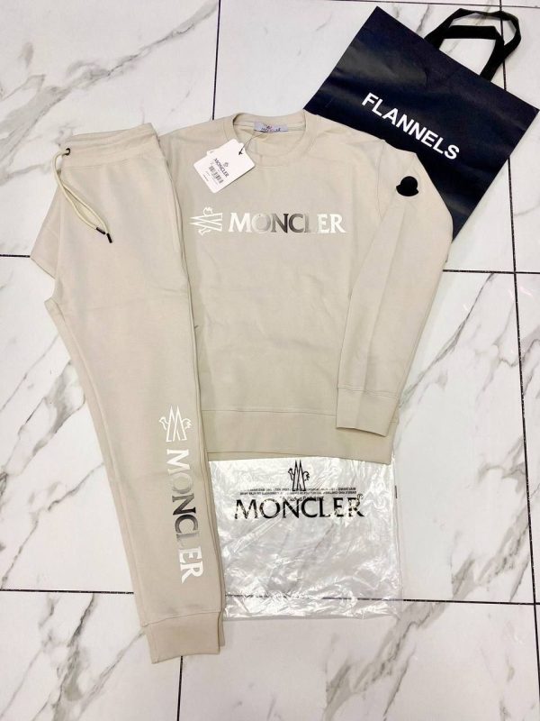 Moncler Crew Neck Logo Printed Tracksuits For Men in Black & Beige Color