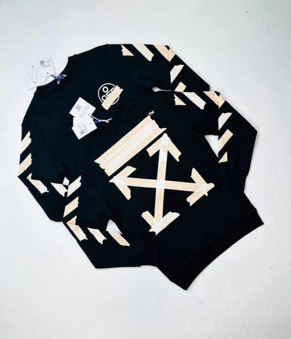 Off-White Crew Neck Black Diag Tape Arrows Logo Printed Jumper