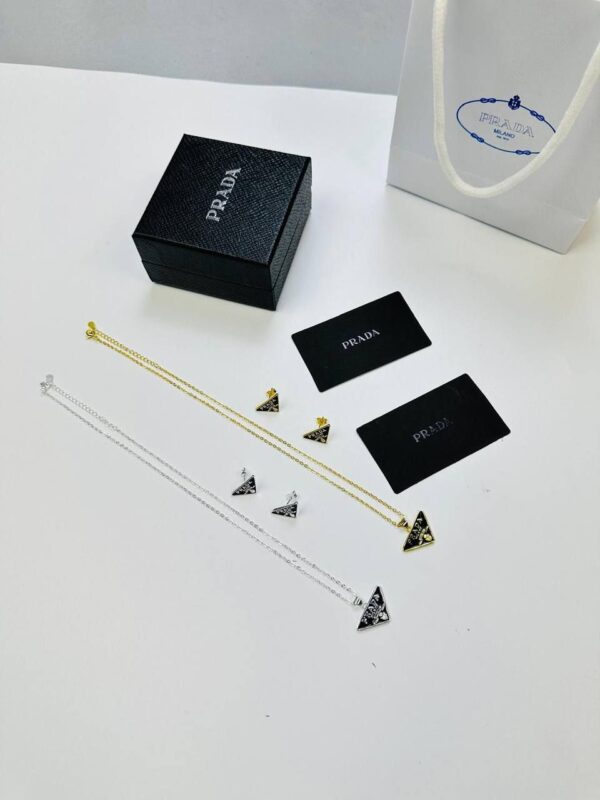 Prada Milano Triangle Logo Necklace & Earring Set