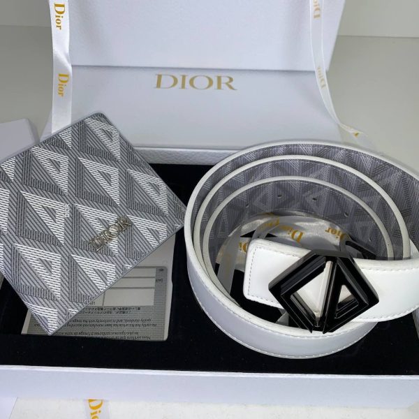 Christian Dior Logo Printed Wallet & Belt Set For Men in Grey Color