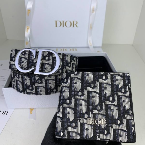 Christian Dior Oblique Jacquard Wallet & Belts Sets For Men