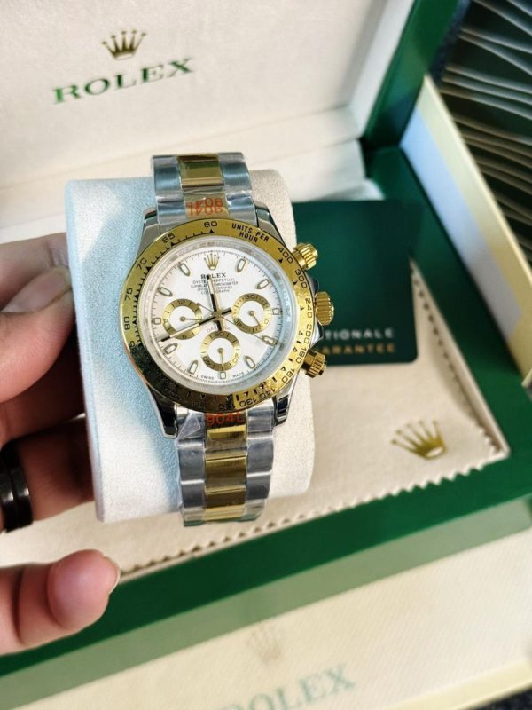 Rolex Daytona Cosmograph Two Tone Yellow Gold Chain White Dial AAA Quality Men's Watch