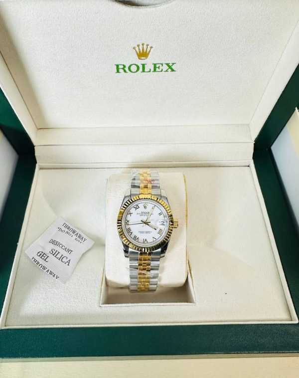 Rolex Datejust Two Tone Yellow White Roman Dial Fluted Bezel Women's Watch