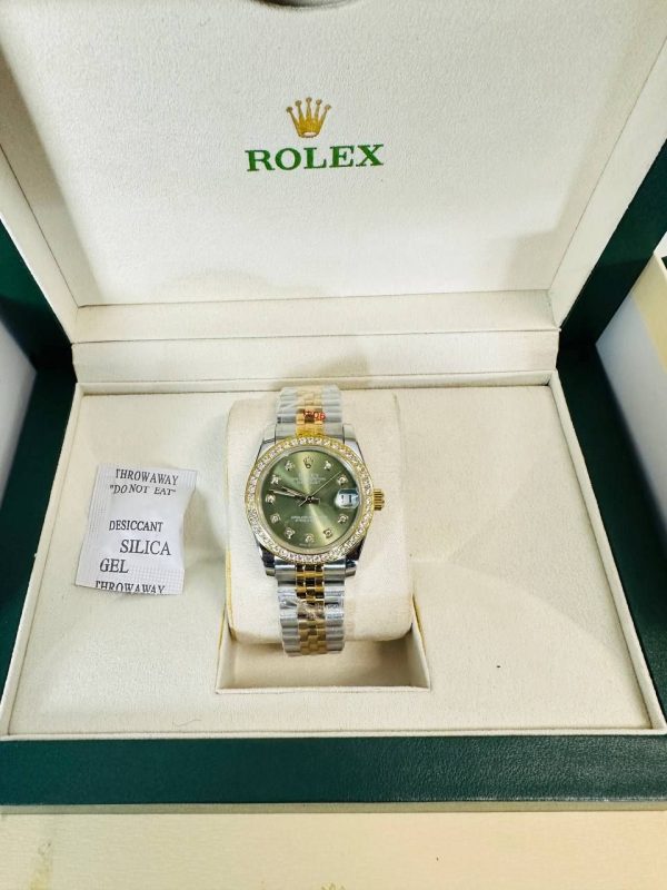 Rolex Steel and Yellow Gold Datejust Olive Green Diamond Dial Women's Watch