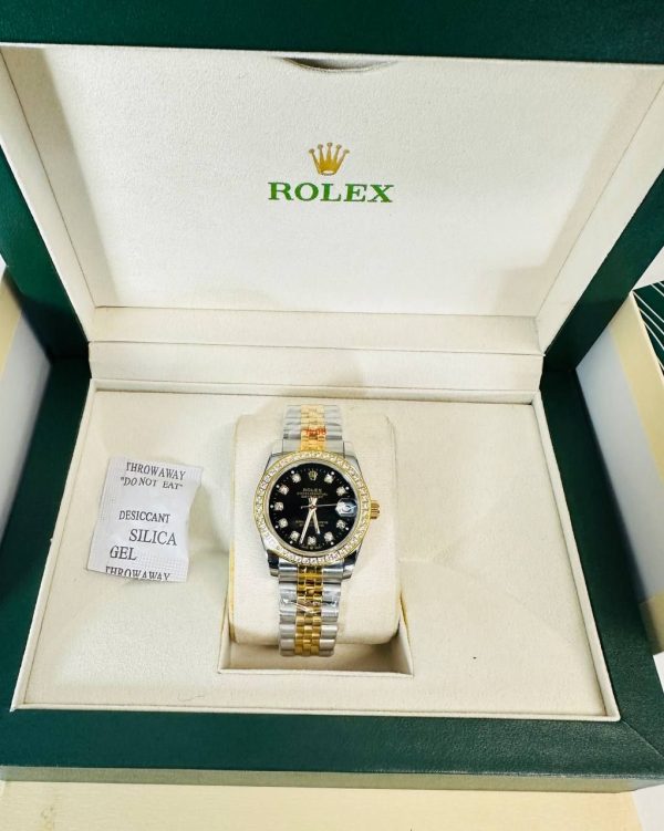 Rolex Datejust Yellow Gold Steel Bright Black Diamond Dial Women's Watch