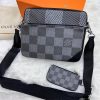 Louis Vuitton Men's Trio Messenger Bag Designer Reps Sale UK	Men First Copy Replica Cheap Price Fake Rep Triple Pouch Man Fakes Luxury 1st Copies LV Brand Logo Leather Crossbody Purse AAA 1:1 Duplicate Long Belt Wallet Original Grey