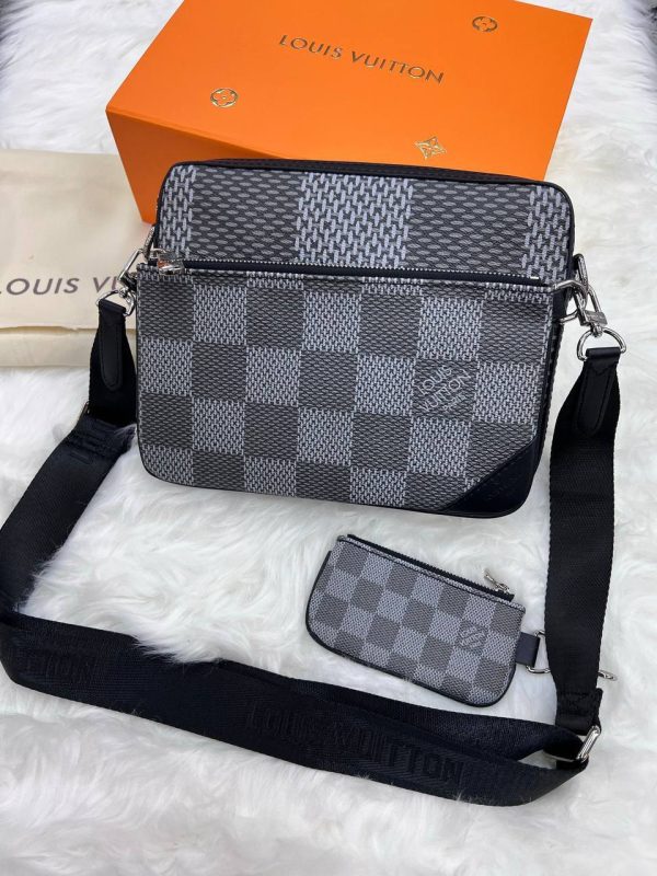 Louis Vuitton Men's Trio Messenger Bag Designer Reps Sale UK	Men First Copy Replica Cheap Price Fake Rep Triple Pouch Man Fakes Luxury 1st Copies LV Brand Logo Leather Crossbody Purse AAA 1:1 Duplicate Long Belt Wallet Original Grey
