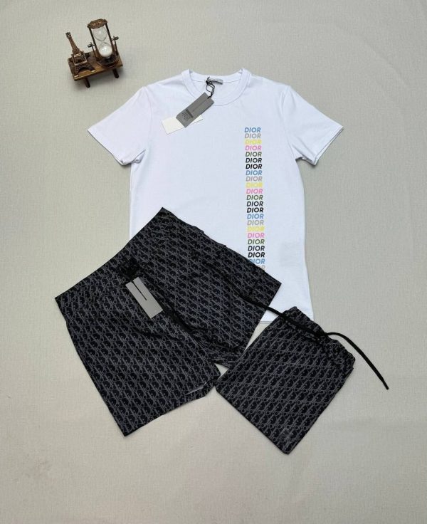 Dior Logo Printed Regular-Fit T-Shirt Oblique Swim With Short In Multi Colors