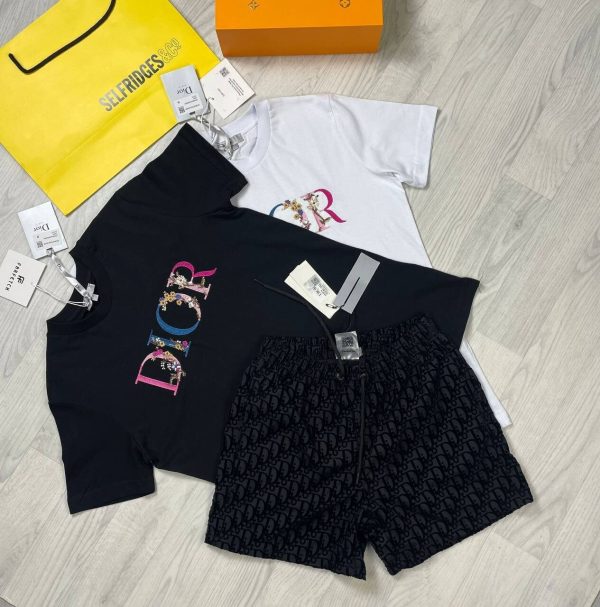 Dior Floral Printed T-Shirt With Bootleg Short In Black & White Colors