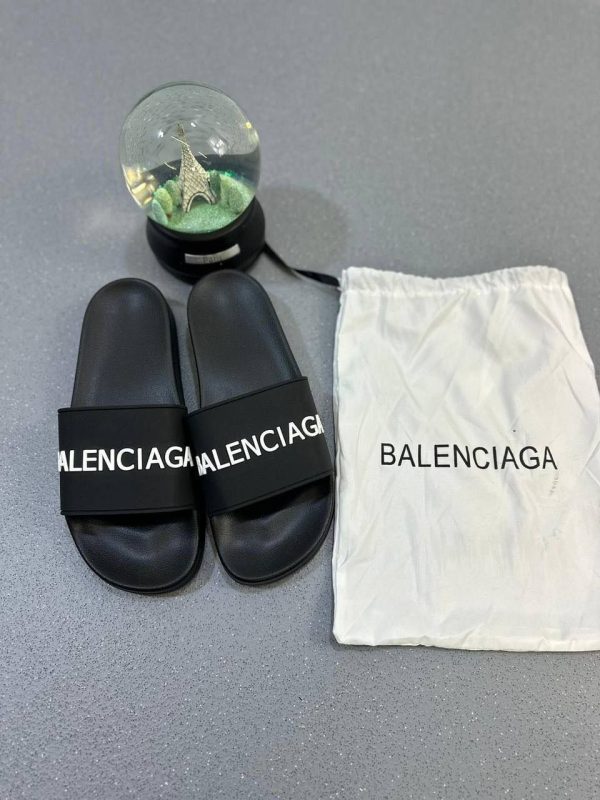 Balenciaga Men's Replica Sliders Black Pool Slide Leather Fluffy Sandal Rep Men Cheap Slippers Comfortable Slip Reps Luxury Sandals White Logo Boys Fake Slides Sale UK Ireland First Copy