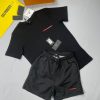 Prada Milano Men Designer T-shirt Shorts Set Fake Rep Sale UK	Man First Copy T-shirt Cargo Short Sets Men's Cheap Price Fakes Reps 1st Copies Luxury Replica 1 to 1 Joggers Pants 1:1 Boys Brand Logo Nylon Bottom AAA Duplicate Black