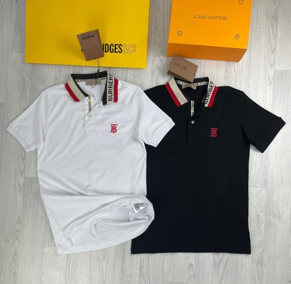 Burberry Men's Talsworth Cotton Pique Polo Shirt Black White Point Collar Button Placket Heavy Metal Polo T-Shirts, Unique Designs Classic Cotton Shirts Printed Logo Cheapest Authentic Outfit Sale