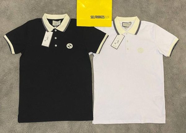 Gucci Wool Cotton Jersey Polo Shirt in Black & White Color For Men