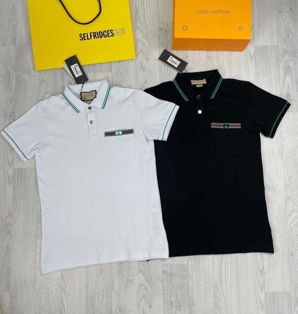 Gucci Piquet Cheaper T-Shirt Replica T Shirt For Men Rib	Tee Shirts T-Shirts Fake Cheap Rep Woman Reps T.Shirt T.Shirts Mens Womens Men's Women's First Copy Web Collar Half Sleeves Short Gents Logo Best Pocket Polo Black White