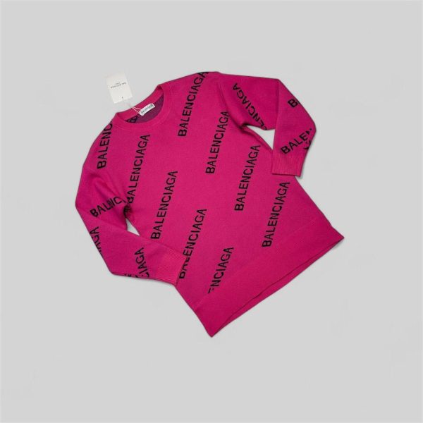 Balenciaga Logo-Embroidered in Pink and Black Allover Logo Jumpers For Men's