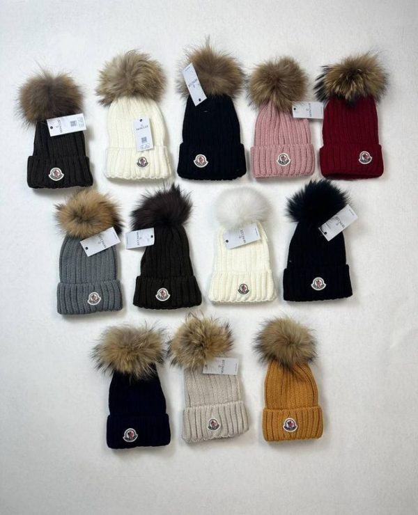 Moncler Enfant Logo Patch Faux Fur-Trimmed Wool Beanie Hats