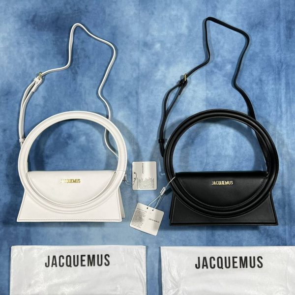Jacquemus Le Sac Round Leather Top Handle Bag In Black & White Color
