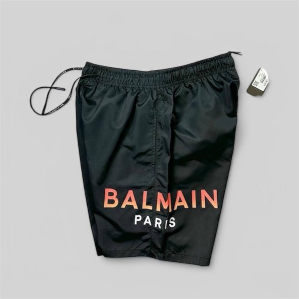Balmain Logo Printed Swim Shorts For Men's in Black Color