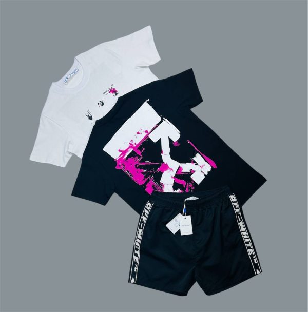 Off-White Pink Acrylic Arrow T-Shirts & Shorts Set For Men's in Different Colors