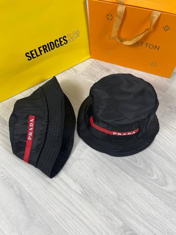 Prada Bucket Hat in Black Logo Printed