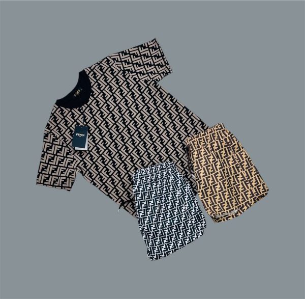 Fendi Logo Printed Brown T-Shirts & Shorts Sets For Men's in Different Colors