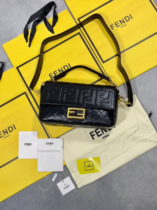Fendi Zucca Embossed Leather Women's Bag in Black Color
