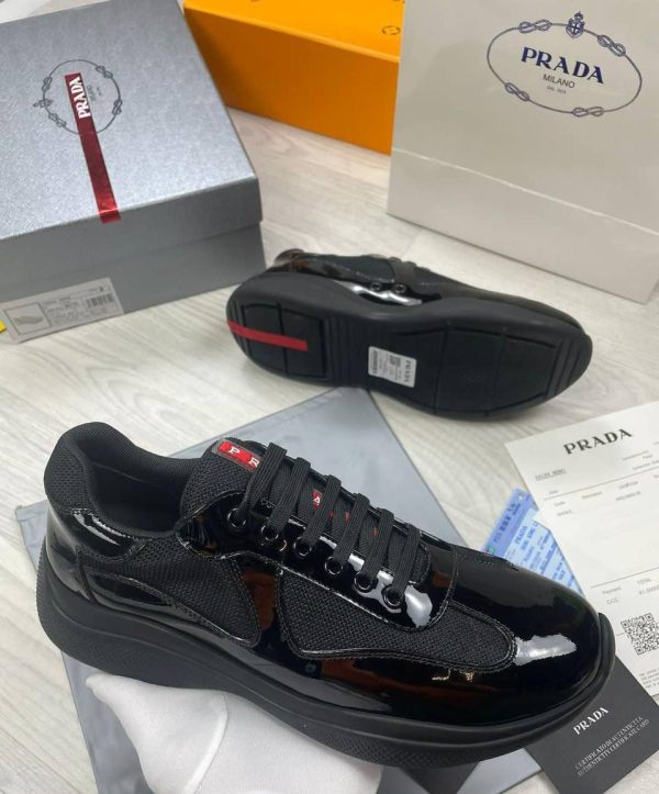 Prada Patent Leather Black Sneakers For Mens