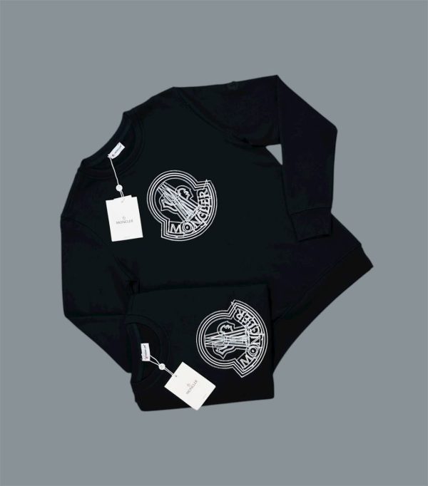 Moncler Regular Fit Printed Cotton Large Logo Jumpers For Men's in Black Color