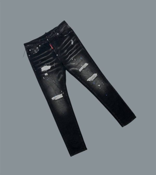Dsquared2 Distressed Paint Splatter Jeans For Men's in Black Color