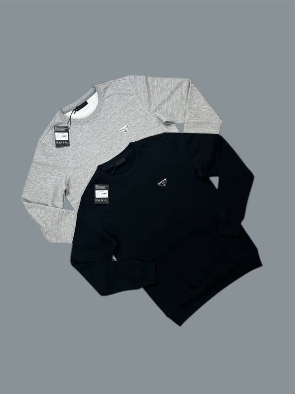 Prada Triangle Technical Logo Cotton Crewneck Jumpers For Men's in 2 Colors