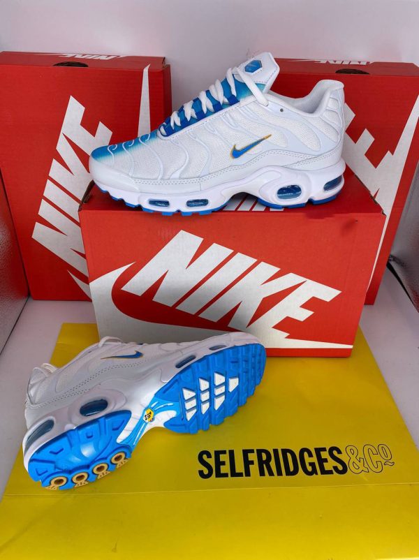 Nike Air Max Plus Spray Paint Swoosh White & Blue Men's Sneakers